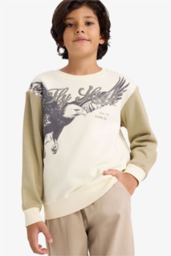 Erkek Çocuk Bisiklet Yaka Baskılı İçi Yumuşak Tüylü Sweatshirt