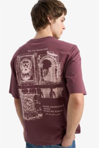 Ерлер Ашық Бордо 100% мақта Boxy Fit баспалы футболка