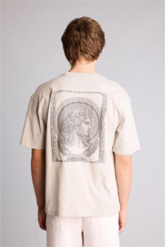 رجال اللون الحجري تيشيرت 100% قطن اوفر سايز مطبوع