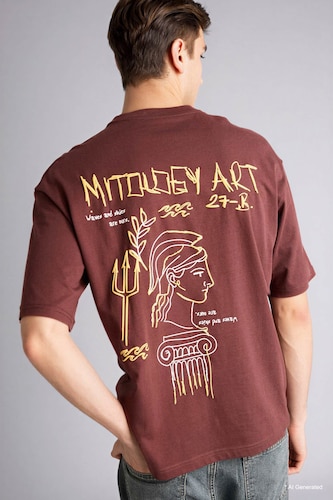 MAN Brown 100% Cotton Boxy Fit Printed T-Shirt