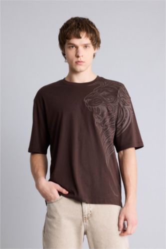 رجال بني تيشيرت 100% قطن اوفر سايز مطبوع
