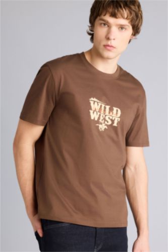 Мужчины Коричневый Футболка с принтом из 100% хлопка