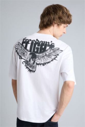 Ерлер ақ 100% мақта Boxy Fit баспалы футболка