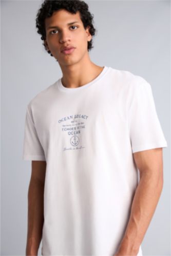 Erkek Beyaz Regular Fıt Baskılı Tişört