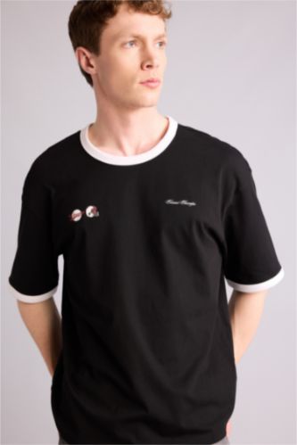 Ерлер қара 100% мақта Boxy Fit баспалы футболка