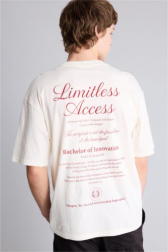 Ерлер экру 100% мақта Boxy Fit баспалы футболка