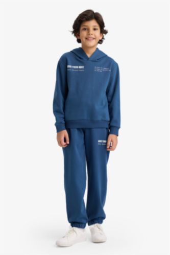 Erkek Çocuk 2'li Takım Baskılı Kapüşonlu Sweatshirt Eşofman Altı