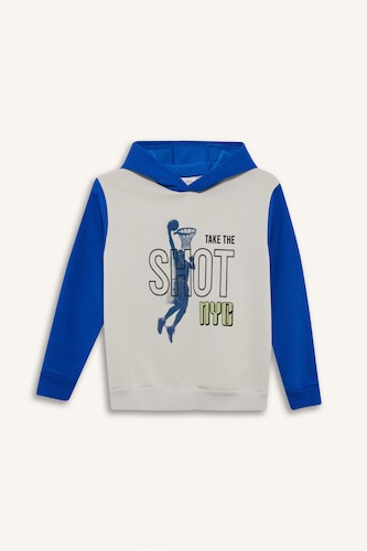 Kapüşonlu Baskılı İçi Yumuşak Tüylü Sweatshirt Erkek Çocuk