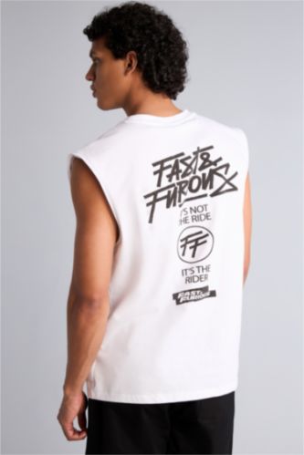 Erkek Beyaz Lisanslı Baskılı Atlet