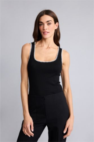 WOMAN Black Slim Fit Ribana Round Collar Tank Top