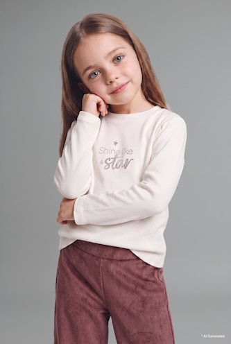 Baby Girl Light Pink سيت بيبي بناتي بنطلون شمواه و سويت شيرت بطبعة شعار - قطعتين