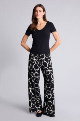 حريمي أسود بنطلون منسوج وايد ليج برجل واسع