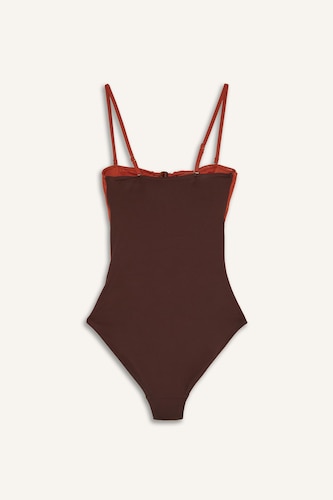 Regular Fit Brown Red Strappy Swimsuit