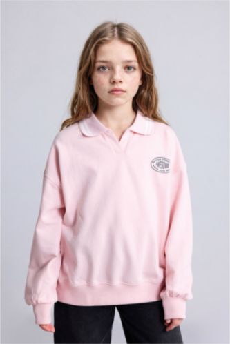 Kız Çocuk - Genç Kız Pembe Baskılı Sweatshirt Kız Çocuk
