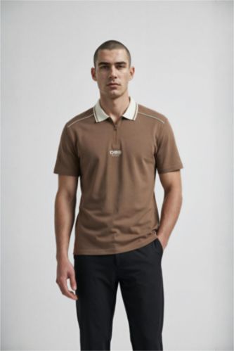 Erkek Kahve Loose Fıt Polo Tişört
