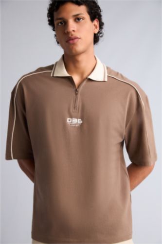 رجالي بني تيشيرت بولو قصة فضفاضة