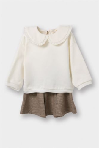 Kız Bebek 2'li Takım Büyük Yaka Sweatshirt Etek