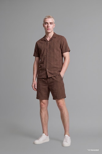 Erkek Kahve %100 Pamuk Regular Fit Bermuda Şort