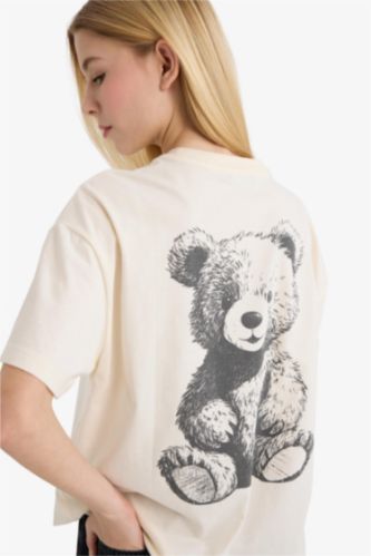 Женщины Бежевый Футболка оверсайз с принтом и коротким рукавом