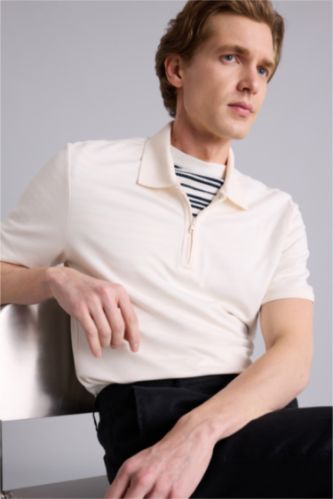 Erkek Ekru Regular Fıt Polo Tişört