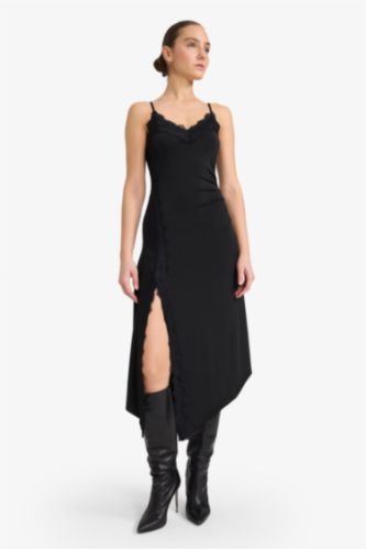 Yılbaşı Temalı A Kesim V Yaka Yırtmaçlı Askılı Midi Elbise