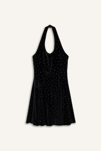 Robe mini en velours à col halter avec strass