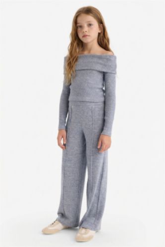 Kız Çocuk 2'li Takım Omzu Açık Bluz Geniş Bol Paça Pantolon