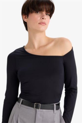 Slim Fit Dar Kesim Tek Omuzlu Uzun Kollu Body