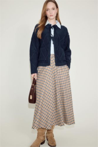 A Cut Plaid Maxi Skirt