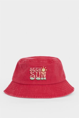 Kız Çocuk - Genç Kız Kırmızı Baskılı Bucket Kız Çocuk Şapka 