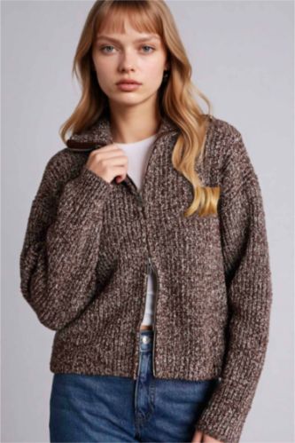 نساء بني جاكيت صوف اوفر سايز بغطاء للرأس