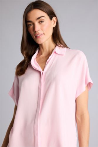 WOMAN Pink Regular Fit Shirt Collar Short Sleeve Shirt