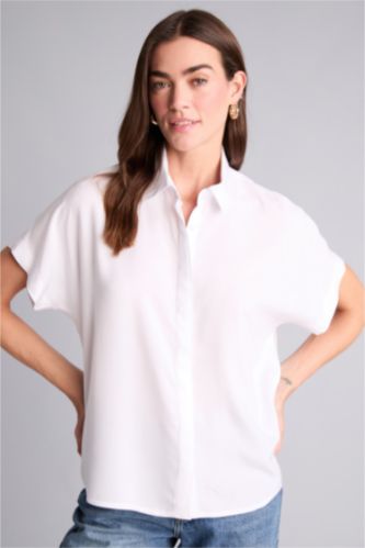 WOMAN White Regular Fit Shirt Collar Short Sleeve Shirt