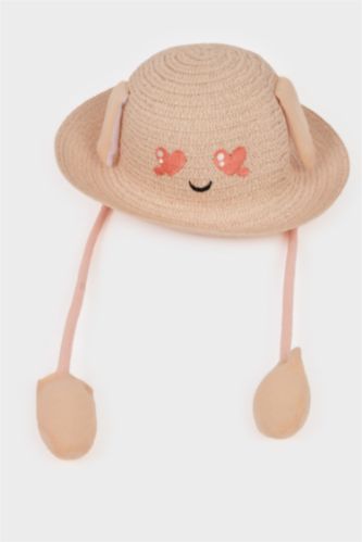 Kız Çocuk - Genç Kız Pembe Hasır Şapka Kız Çocuk