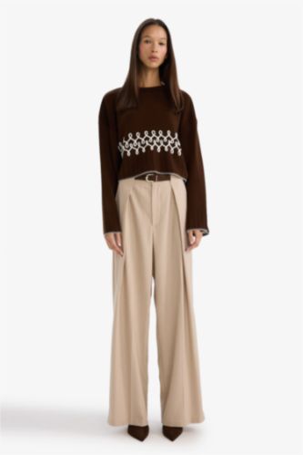 Wide Leg Çift Cepli Yüksek Bel Düz Paça Pantolon