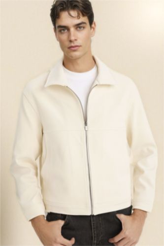 MAN Ecru Regular Fit Cotton Jacket