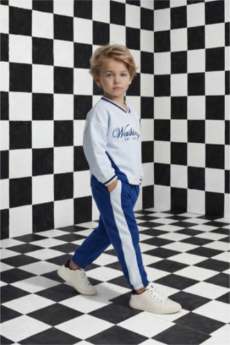 BABY BOY Ecru Baby Boy Printed Sweatshirt Sweatpants 2 Piece Set