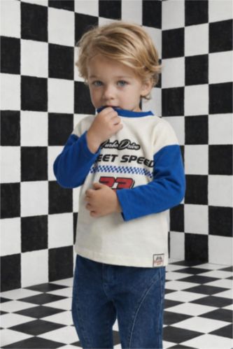 Ұл сәбилерге арналған Oversize кең пішімді дөңгелек жағалы суретті ұзын жеңді футболка