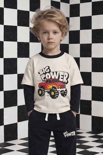 BABY BOY Ecru Boy Oversize Crew Neck Printed T-shirt