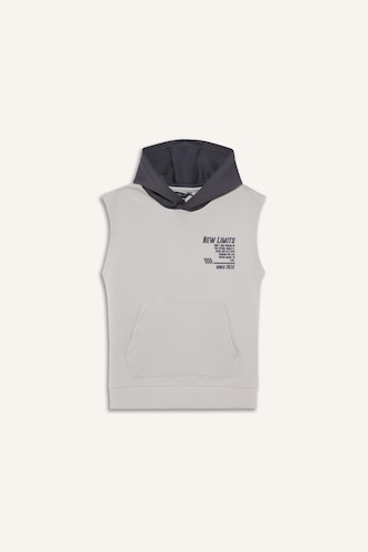 Boy Printed Scuba Fabric Sleeveless Hoodie