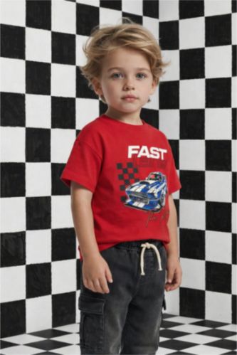 Ұл сәбилерге арналған дөңгелек жағалы суретті қысқа жеңді футболка