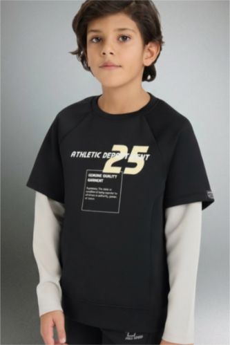 Oversize Geniş Kalıp Bisiklet Yaka Baskılı Skuba Dalgıç Kumaş Sweatshirt Erkek Çocuk