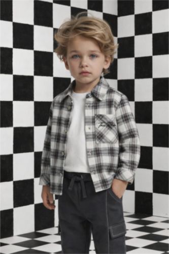 Ұл сәбилерге арналған ұзын жеңді торлы фланель жейде