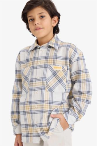 Erkek Çocuk Oversize Geniş Kalıp Kareli Flanel Uzun Kollu Gömlek