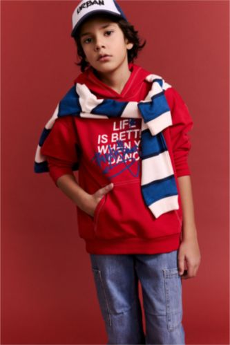 Erkek Çocuk Oversize Geniş Kalıp Kapüşonlu Baskılı Sweatshirt