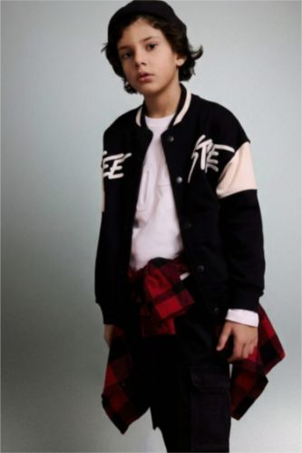 Boy Printed College Collar Bomber Cardigan