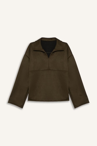 Oversize Fit Suede Long Sleeve T-Shirt
