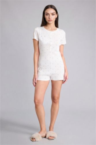 Kadın Ekru Regular Fit Kısa kollu Tulum