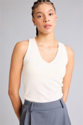 Женщины Бежевый Спортивная майка Slim Fit из модала с V-образным вырезом