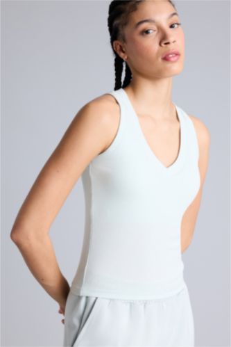 Женщины Мятный Спортивная майка Slim Fit из модала с V-образным вырезом